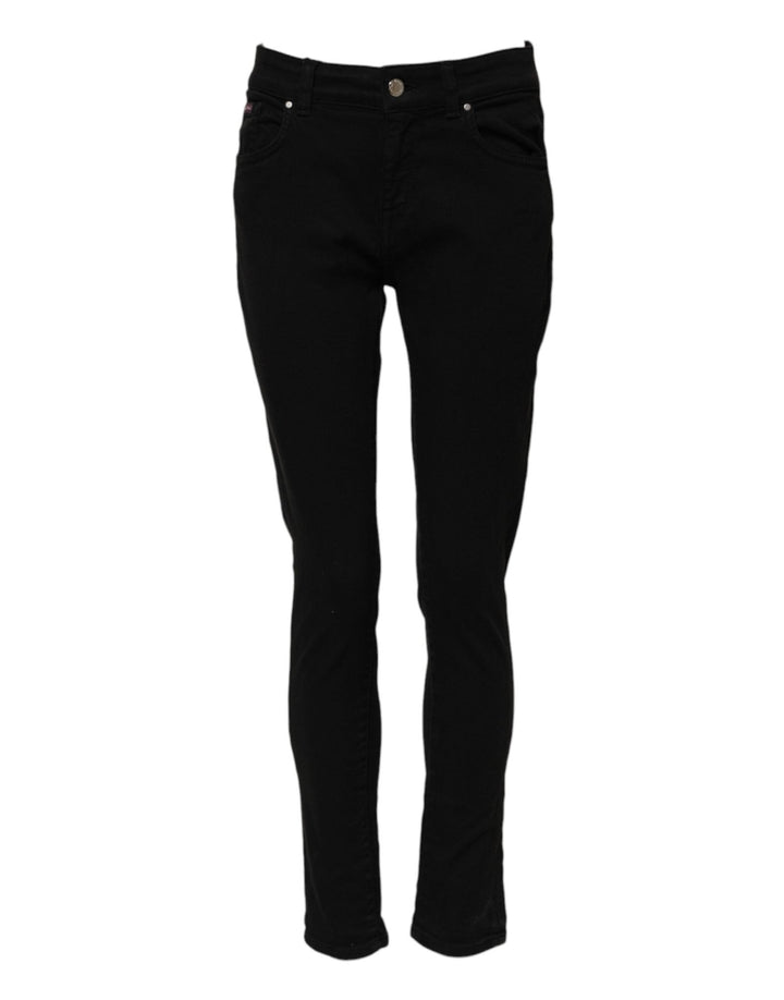 Dolce & Gabbana Black Cotton Logo Skinny Mid Waist Denim Jeans - RIMODA