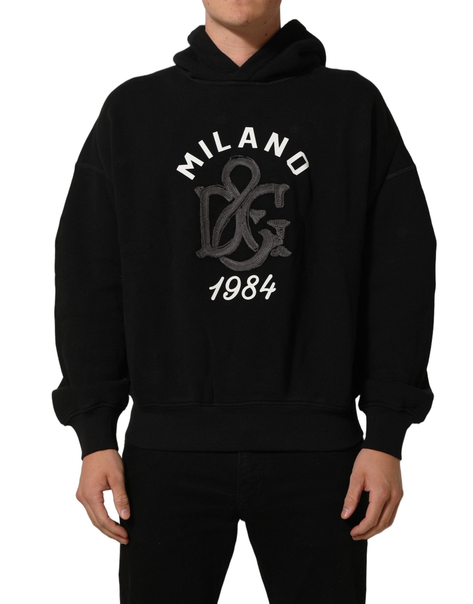 Dolce & Gabbana Black Cotton Milano1984 Print Hoodie Sweater - RIMODA