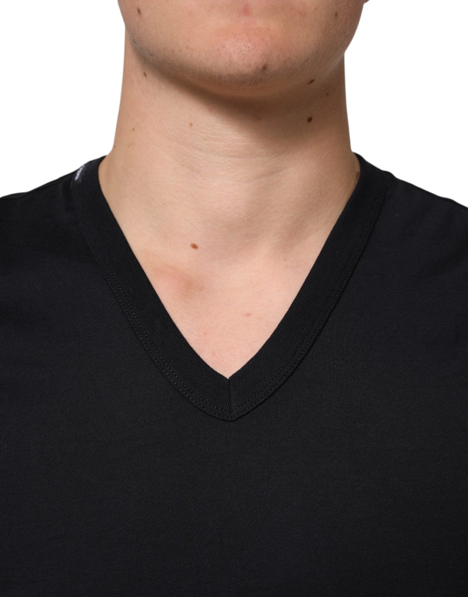 Dolce & Gabbana Black Cotton Plain V-Neck Men Shirt T-shirt - RIMODA