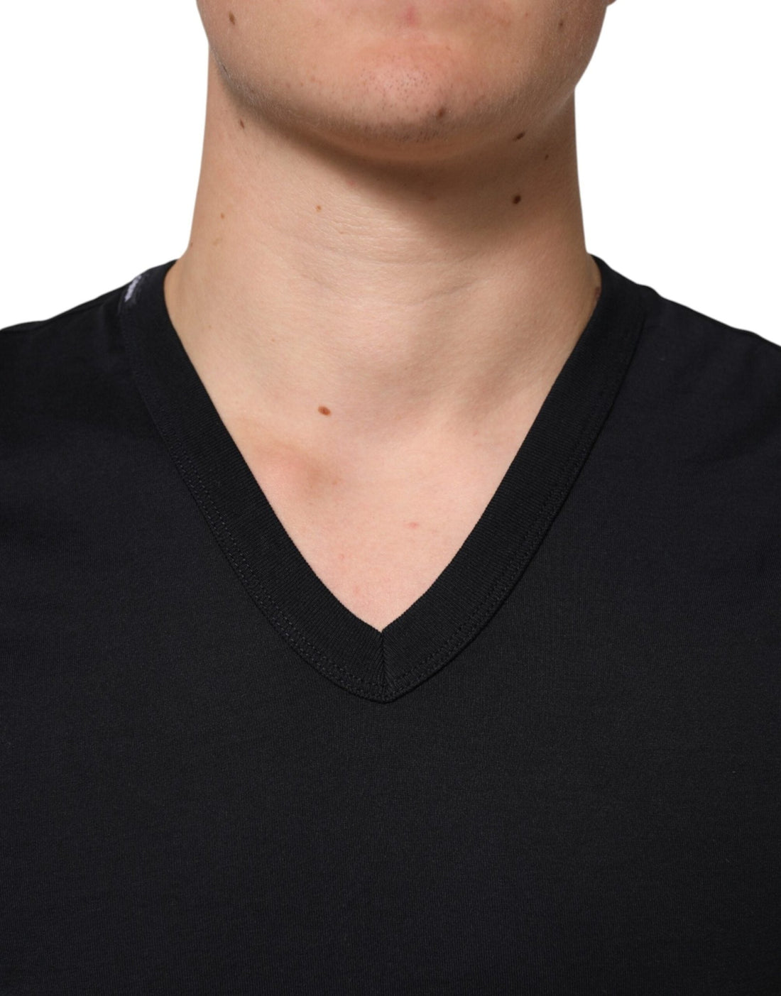 Dolce & Gabbana Black Cotton Plain V-Neck Men Shirt T-shirt - RIMODA