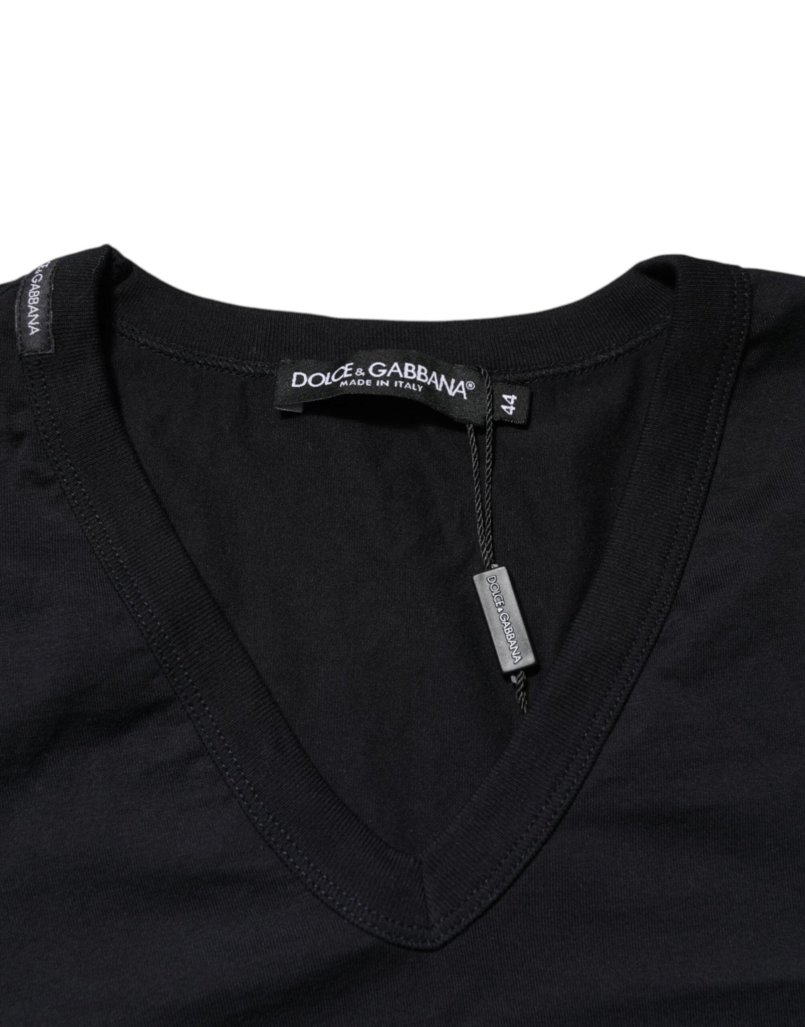 Dolce & Gabbana Black Cotton Plain V-Neck Men Shirt T-shirt - RIMODA