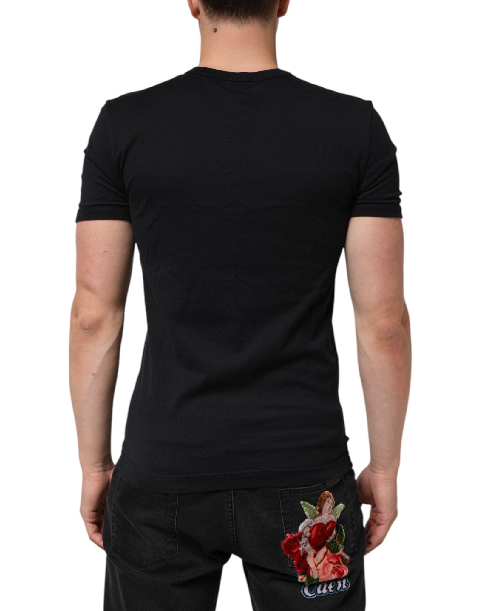 Dolce & Gabbana Black Cotton Plain V-Neck Men Shirt T-shirt - RIMODA