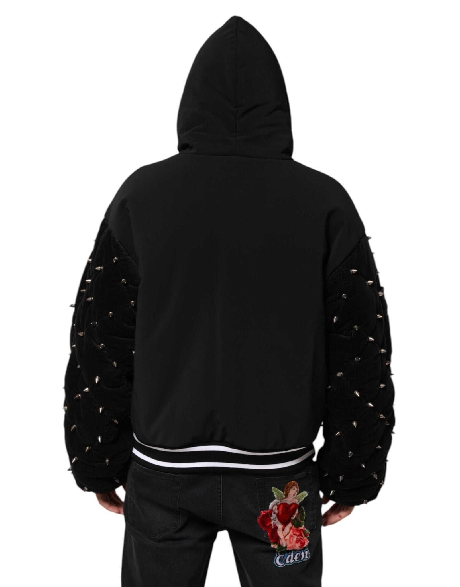 Dolce & Gabbana Black Cotton Quilted Studded Sleeve Hoodie Jacket - RIMODA