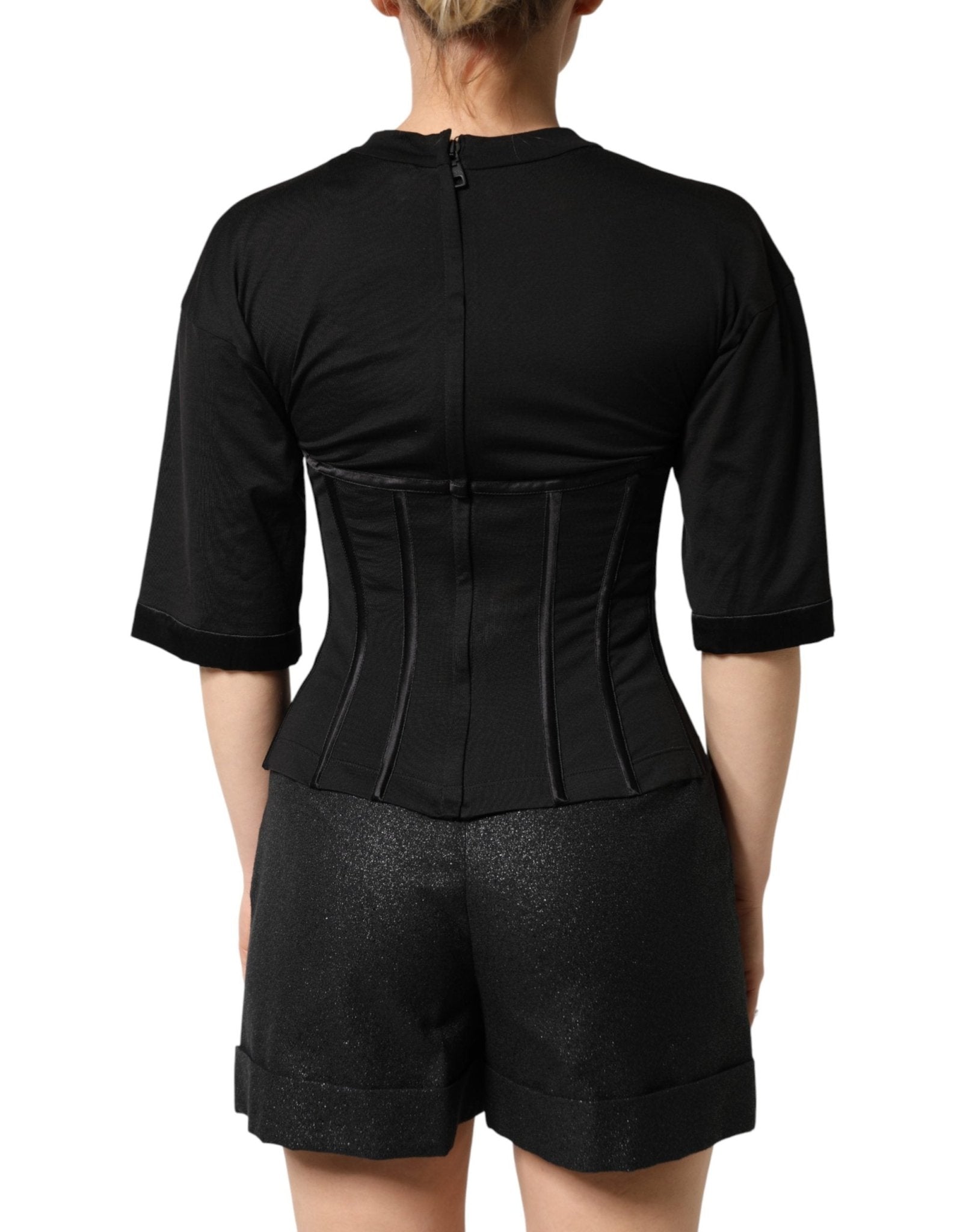 Dolce & Gabbana Black Cotton Short Sleeve Bustier T-shirt Top - RIMODA