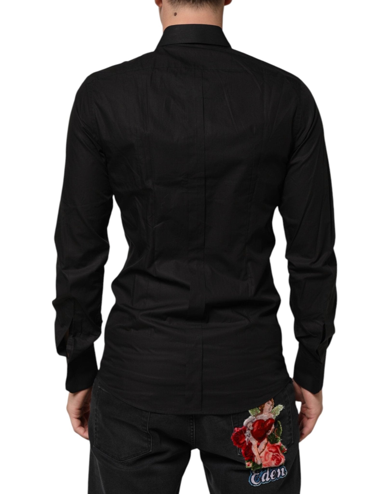 Dolce & Gabbana Black Cotton Star Sequin Dress Formal Men Shirt - RIMODA