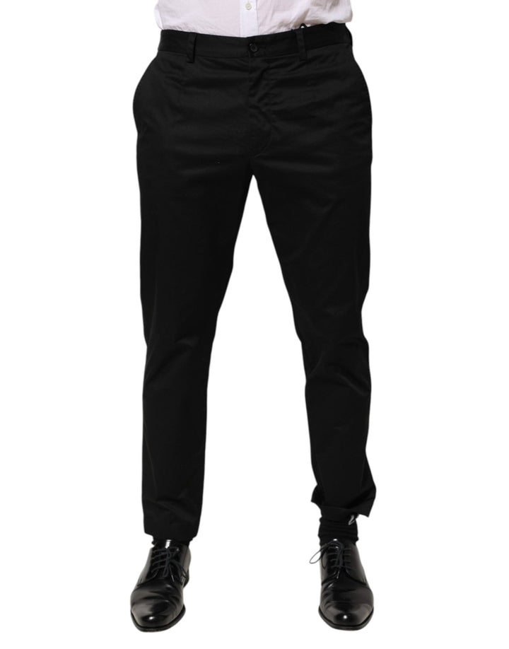 Dolce & Gabbana Black Cotton Tapered Men Formal Trousers Pants - RIMODA