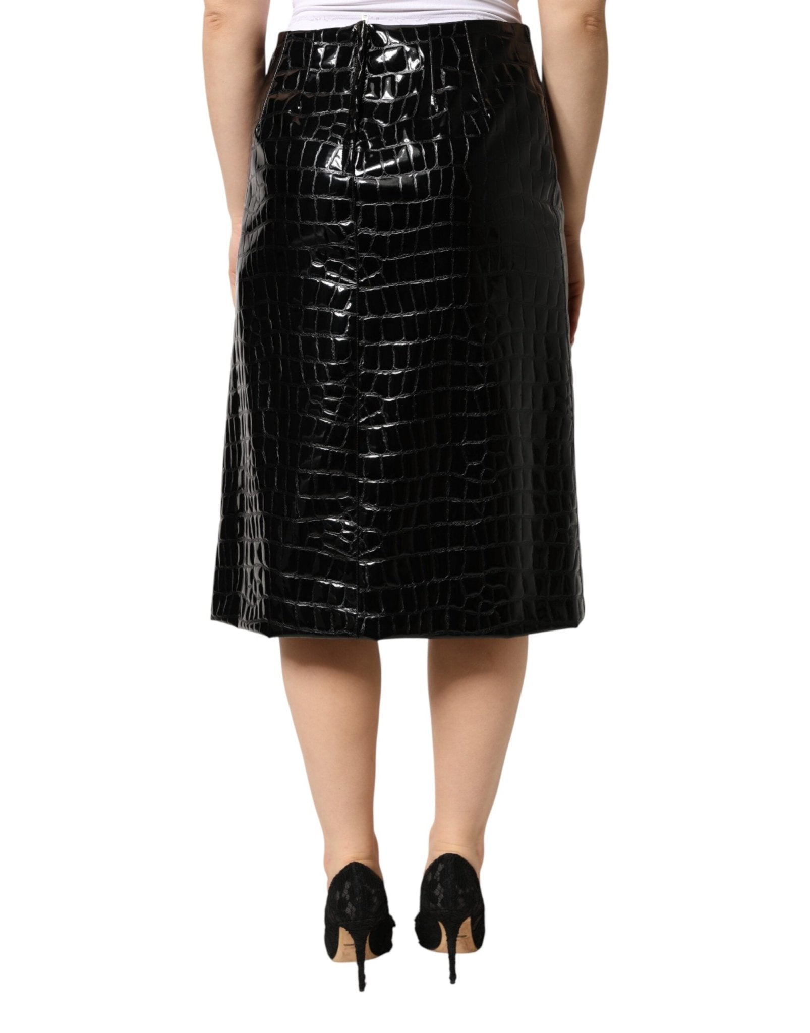 Dolce & Gabbana Black Croc Faux-Leather Mid Waist Midi Skirt - RIMODA