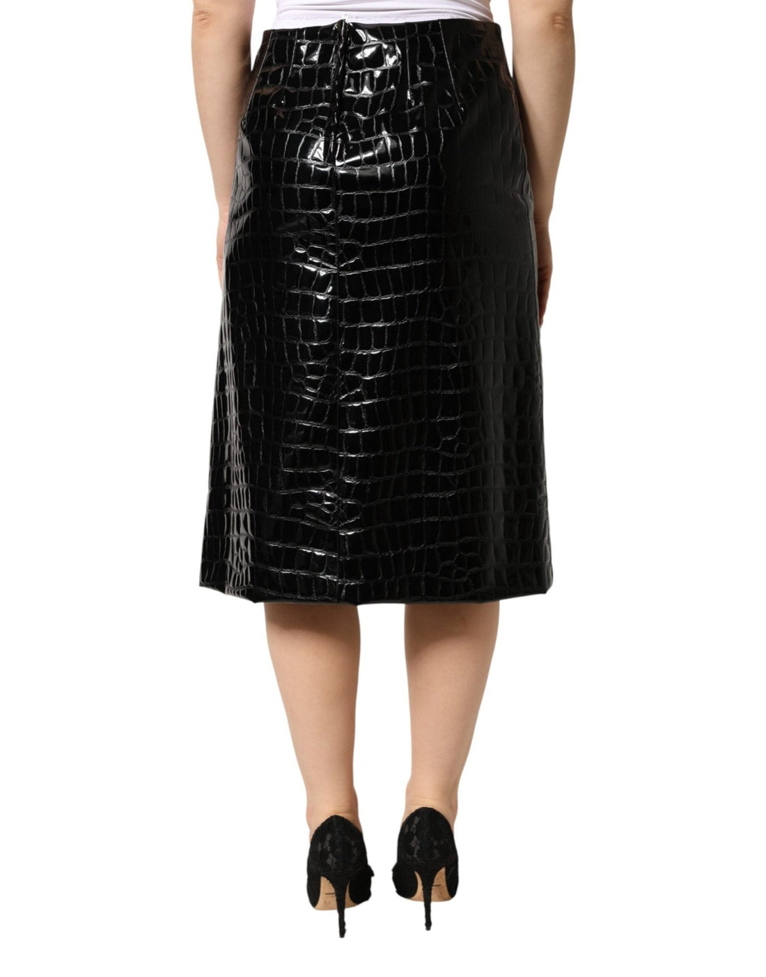 Dolce & Gabbana Black Croc Faux-Leather Mid Waist Midi Skirt - RIMODA