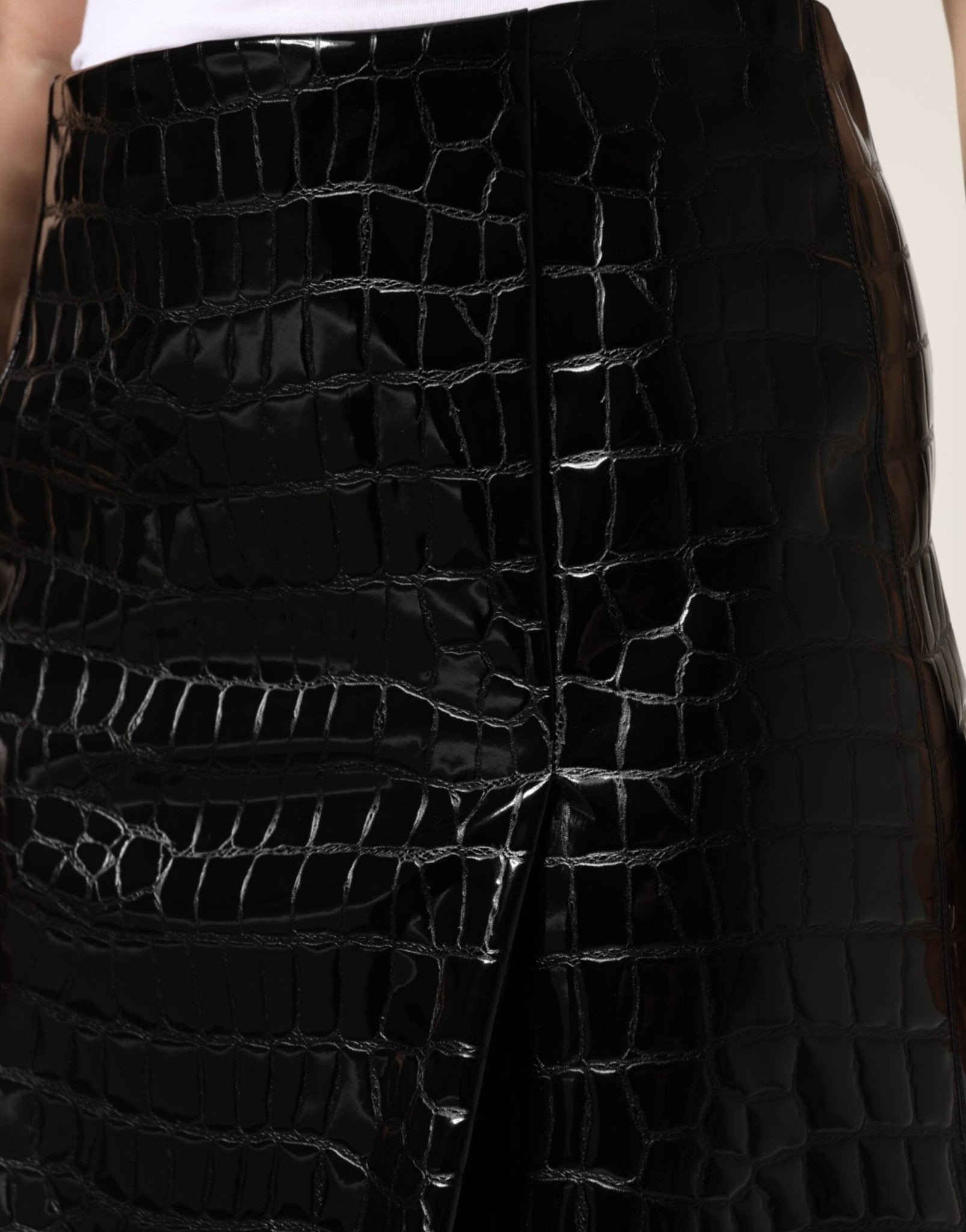 Dolce & Gabbana Black Croc Faux-Leather Mid Waist Midi Skirt - RIMODA