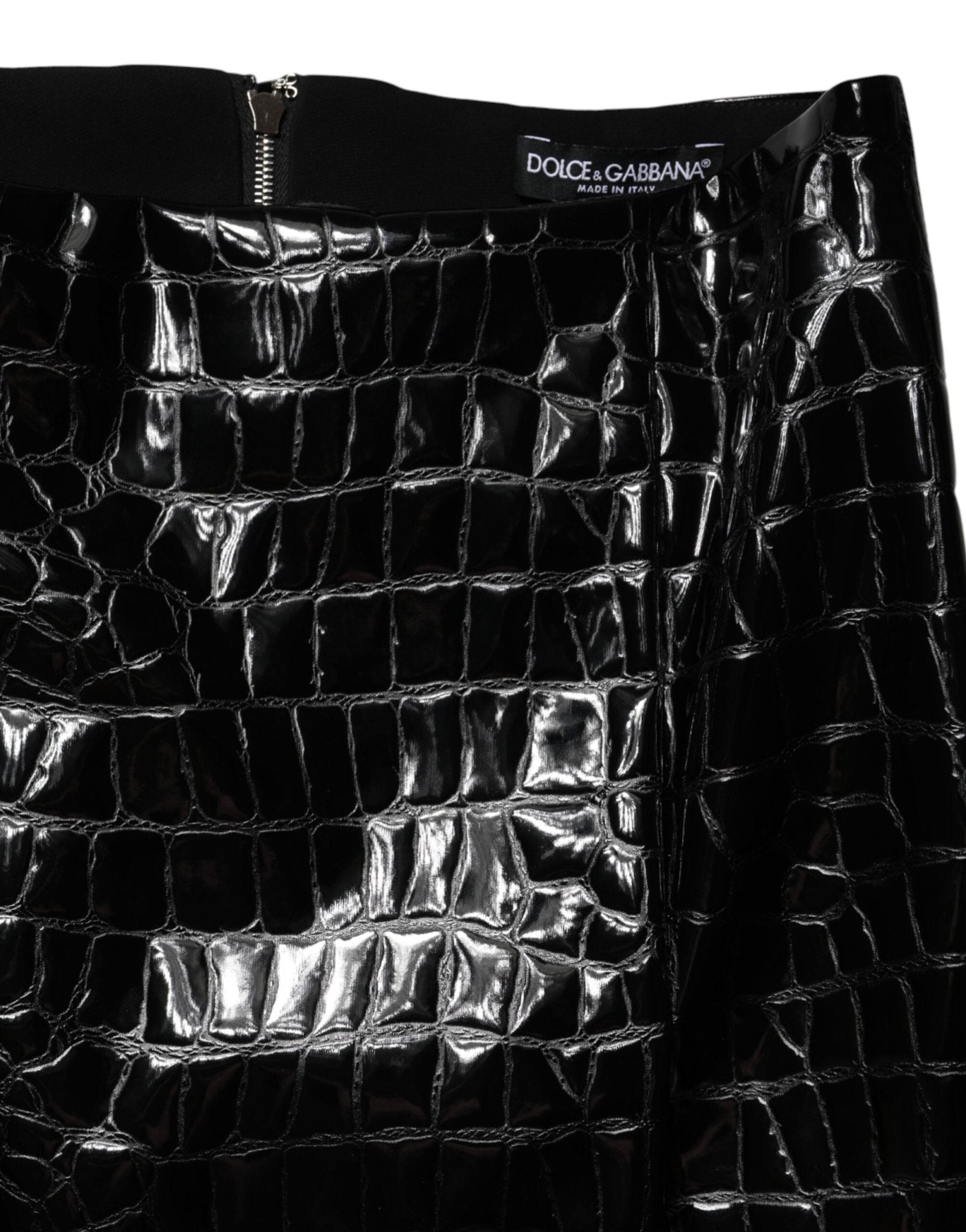 Dolce & Gabbana Black Croc Faux-Leather Mid Waist Midi Skirt - RIMODA