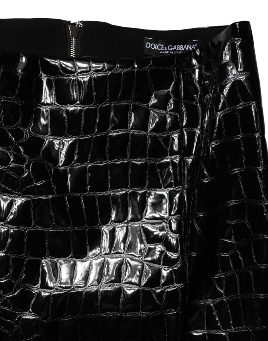 Dolce & Gabbana Black Croc Faux-Leather Mid Waist Midi Skirt - RIMODA