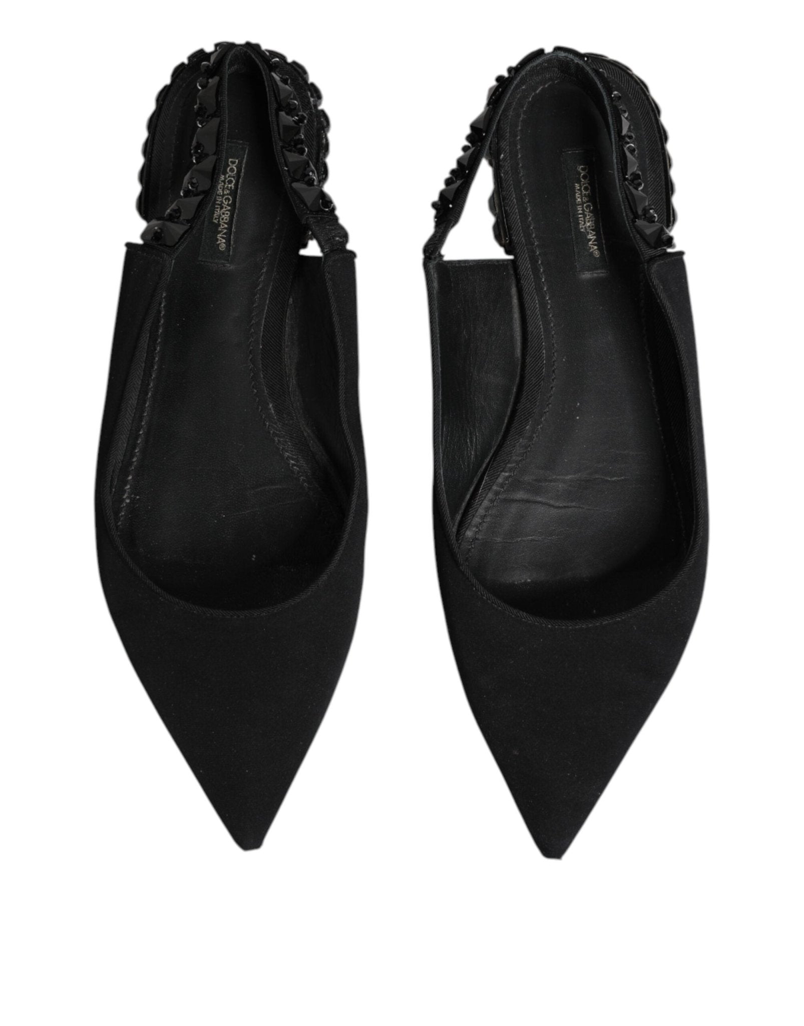 Dolce & Gabbana Black Crystal Charmeuse Slingback Shoes - RIMODA