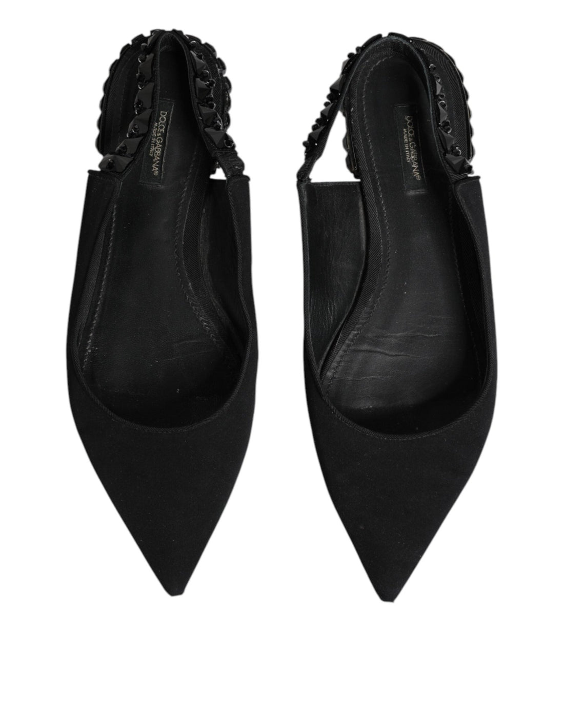 Dolce & Gabbana Black Crystal Charmeuse Slingback Shoes - RIMODA