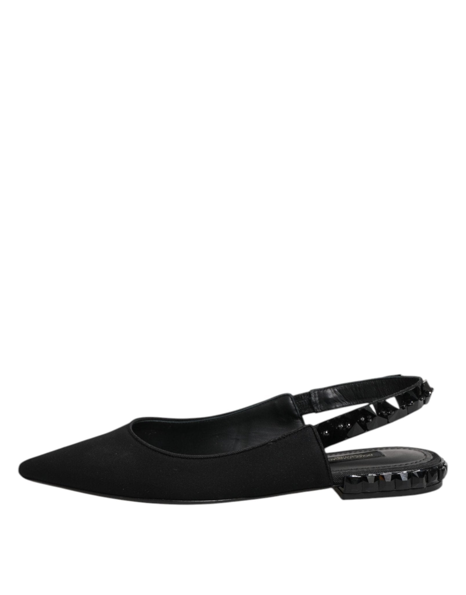 Dolce & Gabbana Black Crystal Charmeuse Slingback Shoes - RIMODA