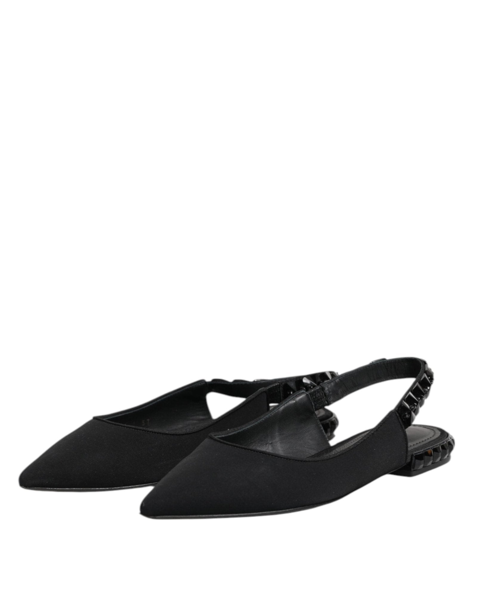 Dolce & Gabbana Black Crystal Charmeuse Slingback Shoes - RIMODA