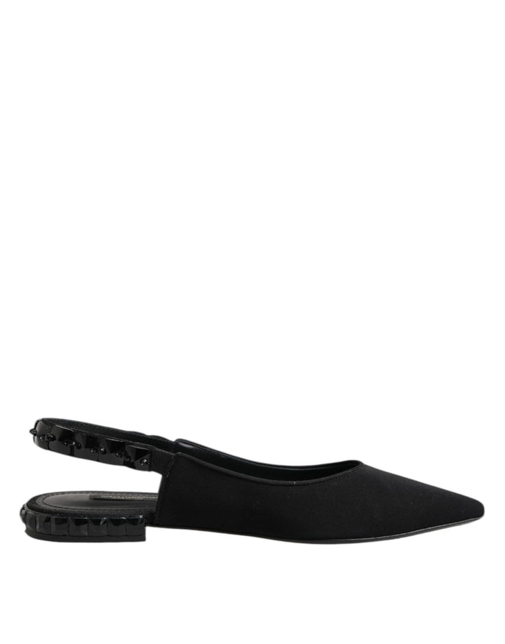 Dolce & Gabbana Black Crystal Charmeuse Slingback Shoes - RIMODA