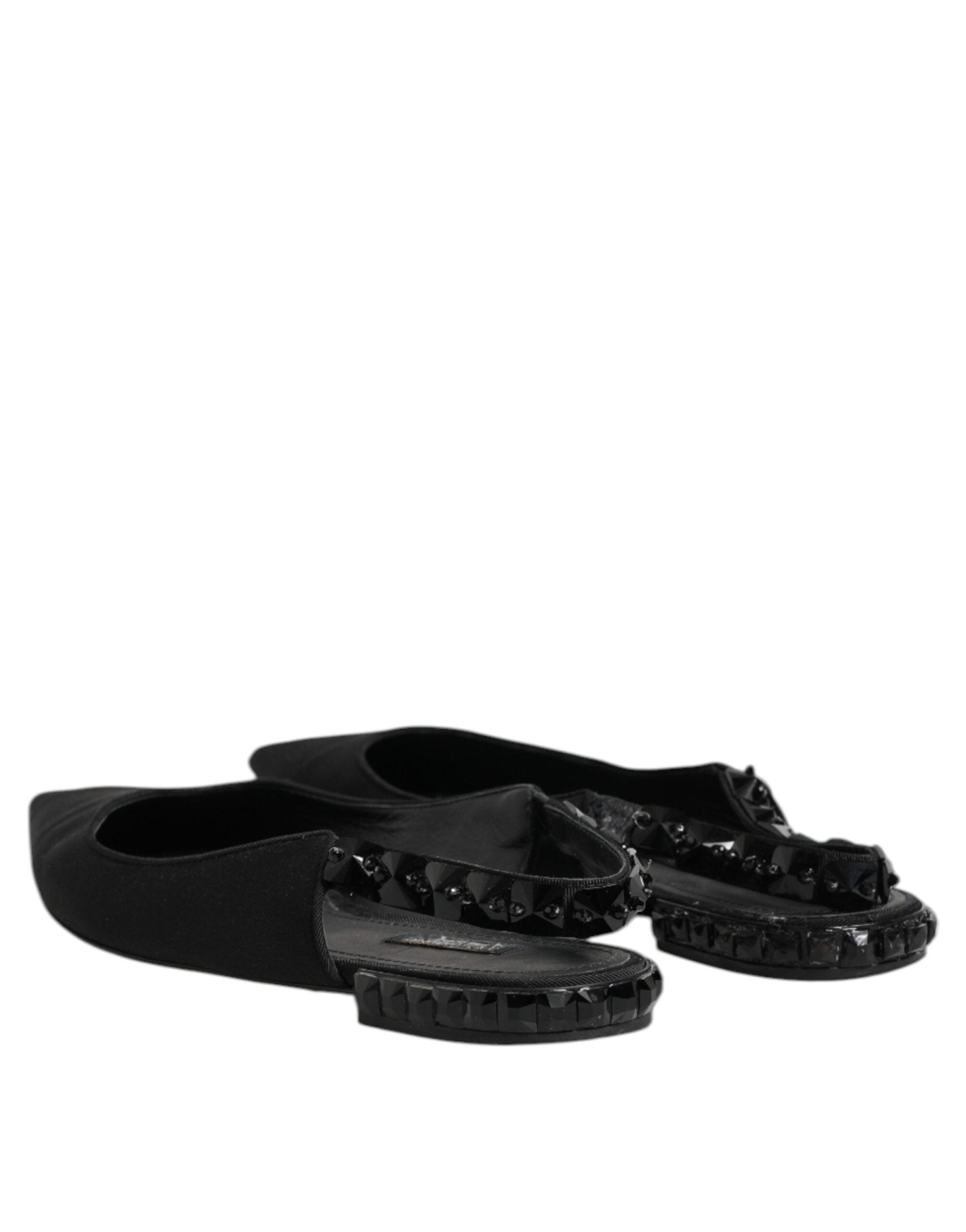 Dolce & Gabbana Black Crystal Charmeuse Slingback Shoes - RIMODA