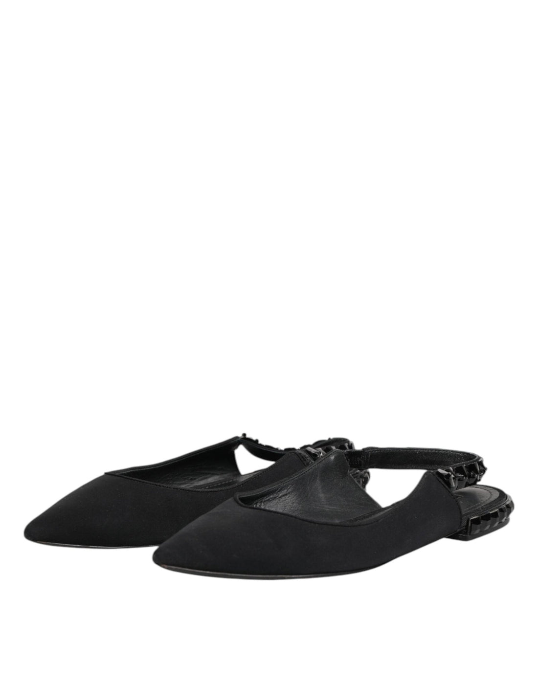 Dolce & Gabbana Black Crystal Charmeuse Slingback Shoes - RIMODA