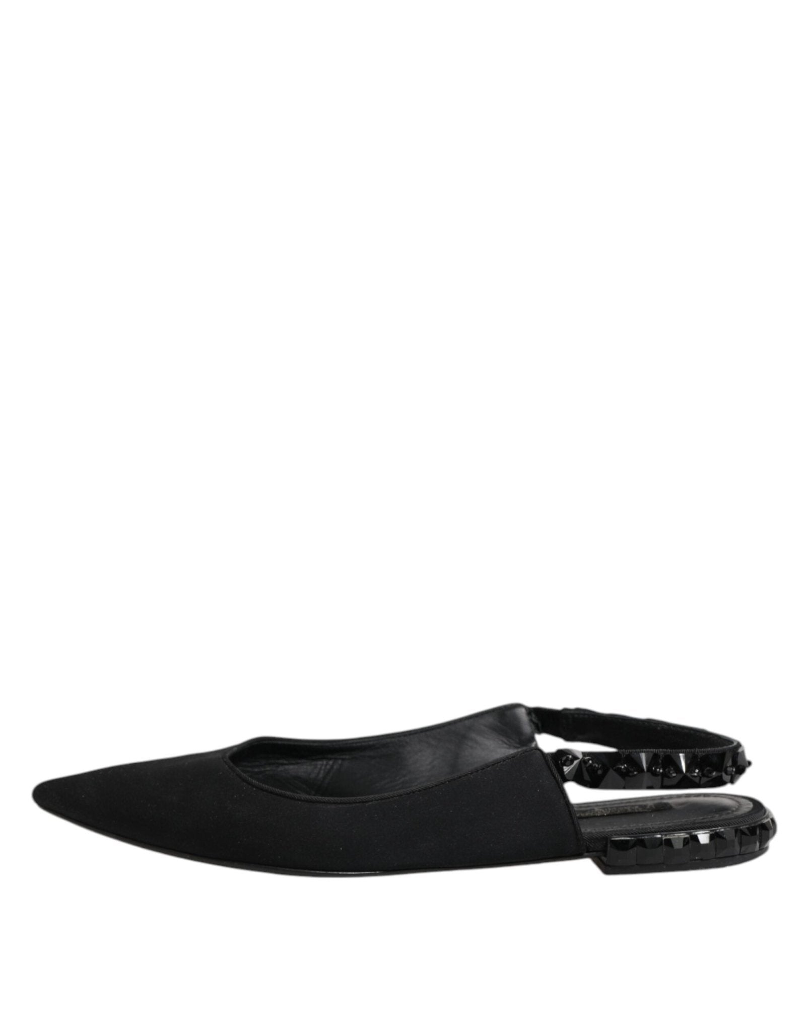 Dolce & Gabbana Black Crystal Charmeuse Slingback Shoes - RIMODA
