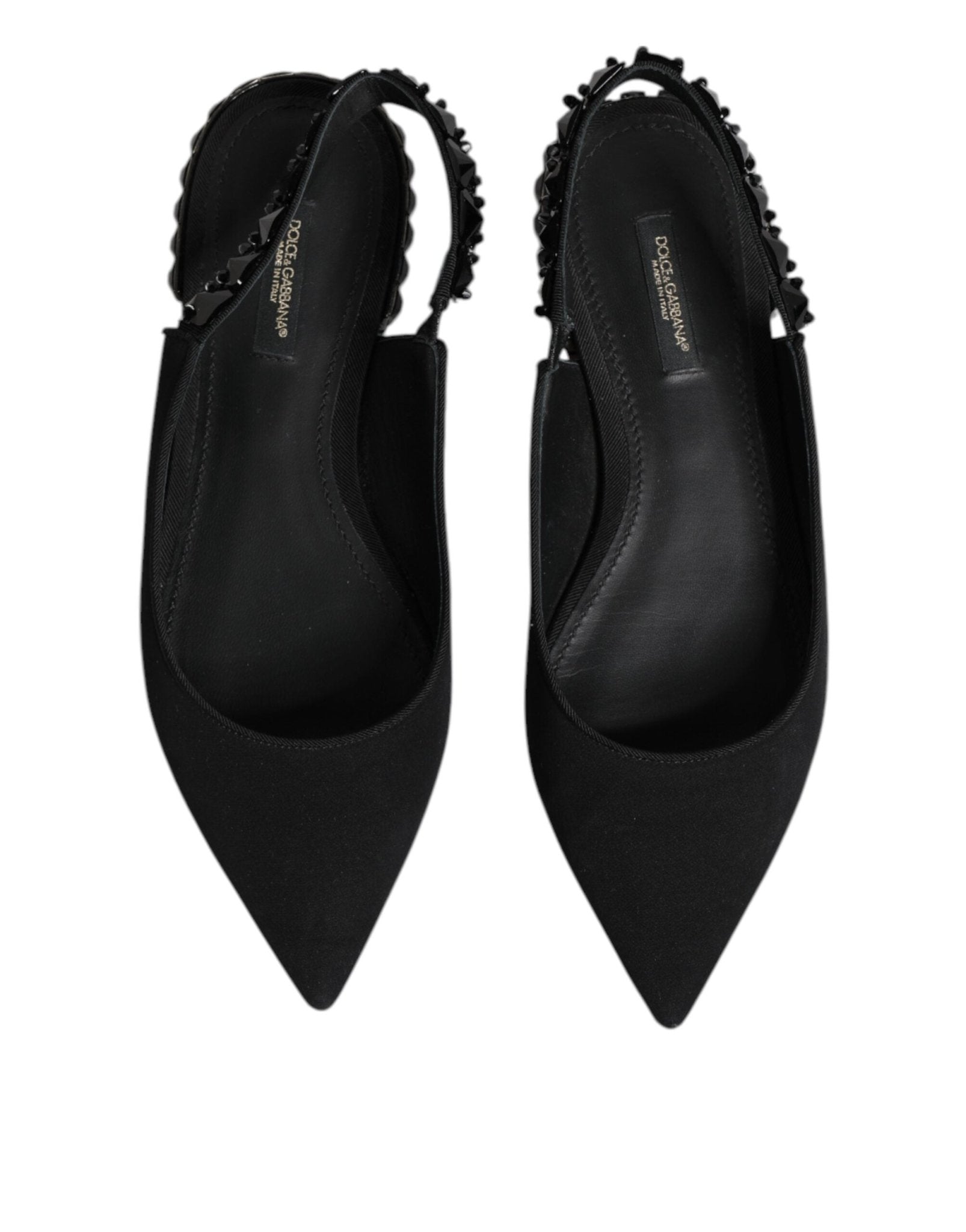 Dolce & Gabbana Black Crystal Charmeuse Slingback Shoes - RIMODA