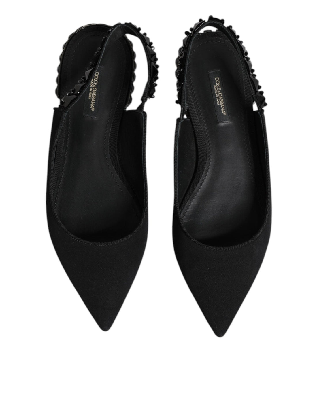 Dolce & Gabbana Black Crystal Charmeuse Slingback Shoes - RIMODA