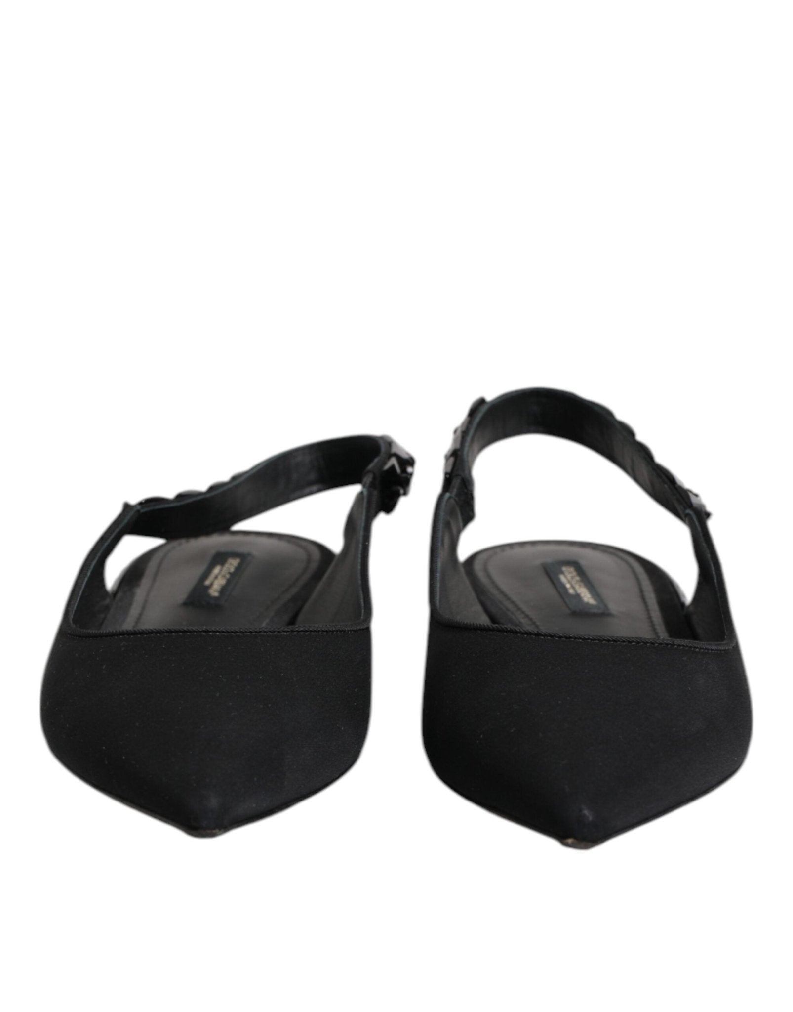 Dolce & Gabbana Black Crystal Charmeuse Slingback Shoes - RIMODA