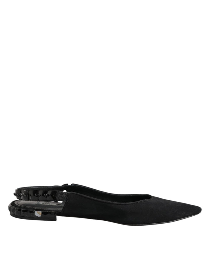 Dolce & Gabbana Black Crystal Charmeuse Slingback Shoes - RIMODA