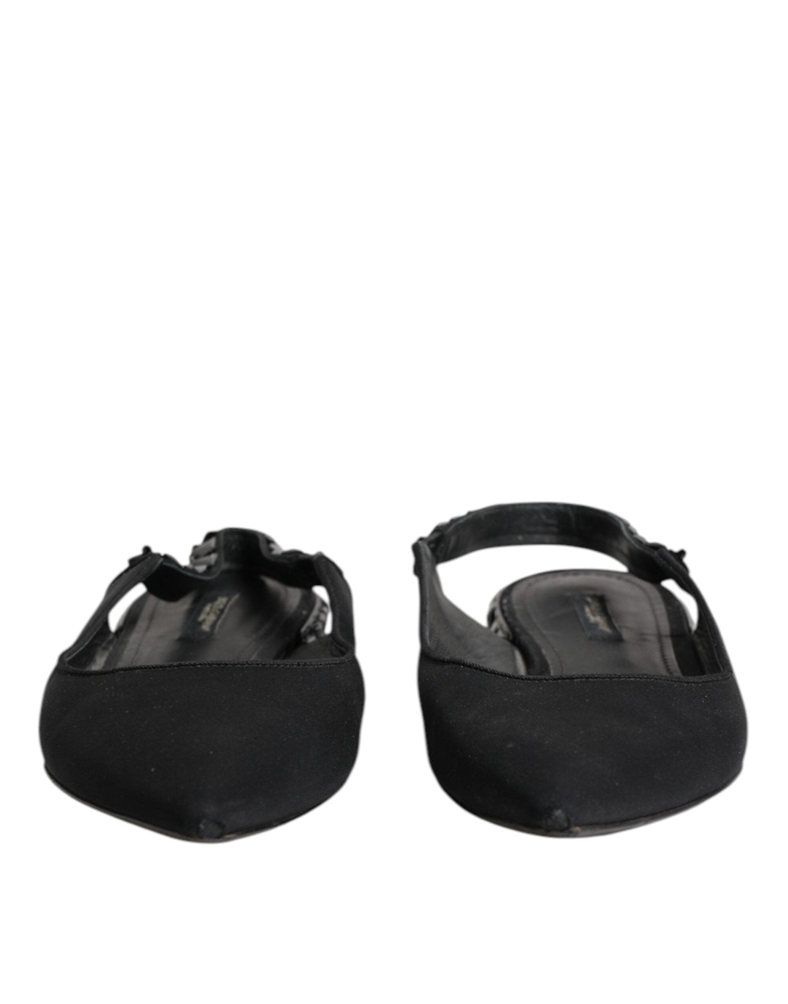Dolce & Gabbana Black Crystal Charmeuse Slingback Shoes - RIMODA