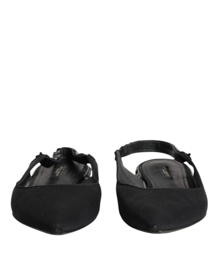 Dolce & Gabbana Black Crystal Charmeuse Slingback Shoes - RIMODA