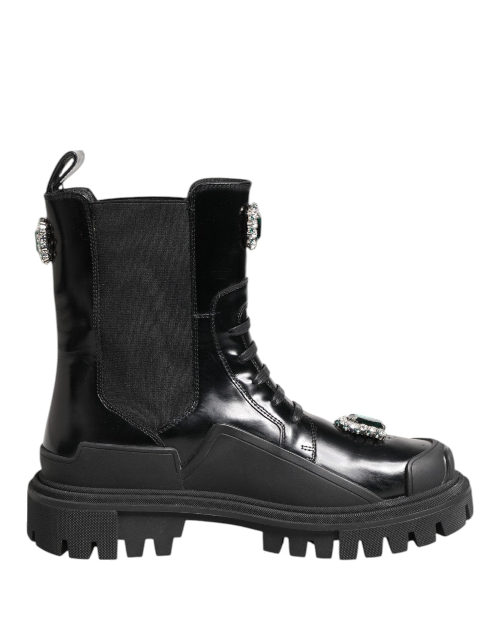 Dolce & Gabbana Black Crystal Embellished Combat Boots Shoes - RIMODA