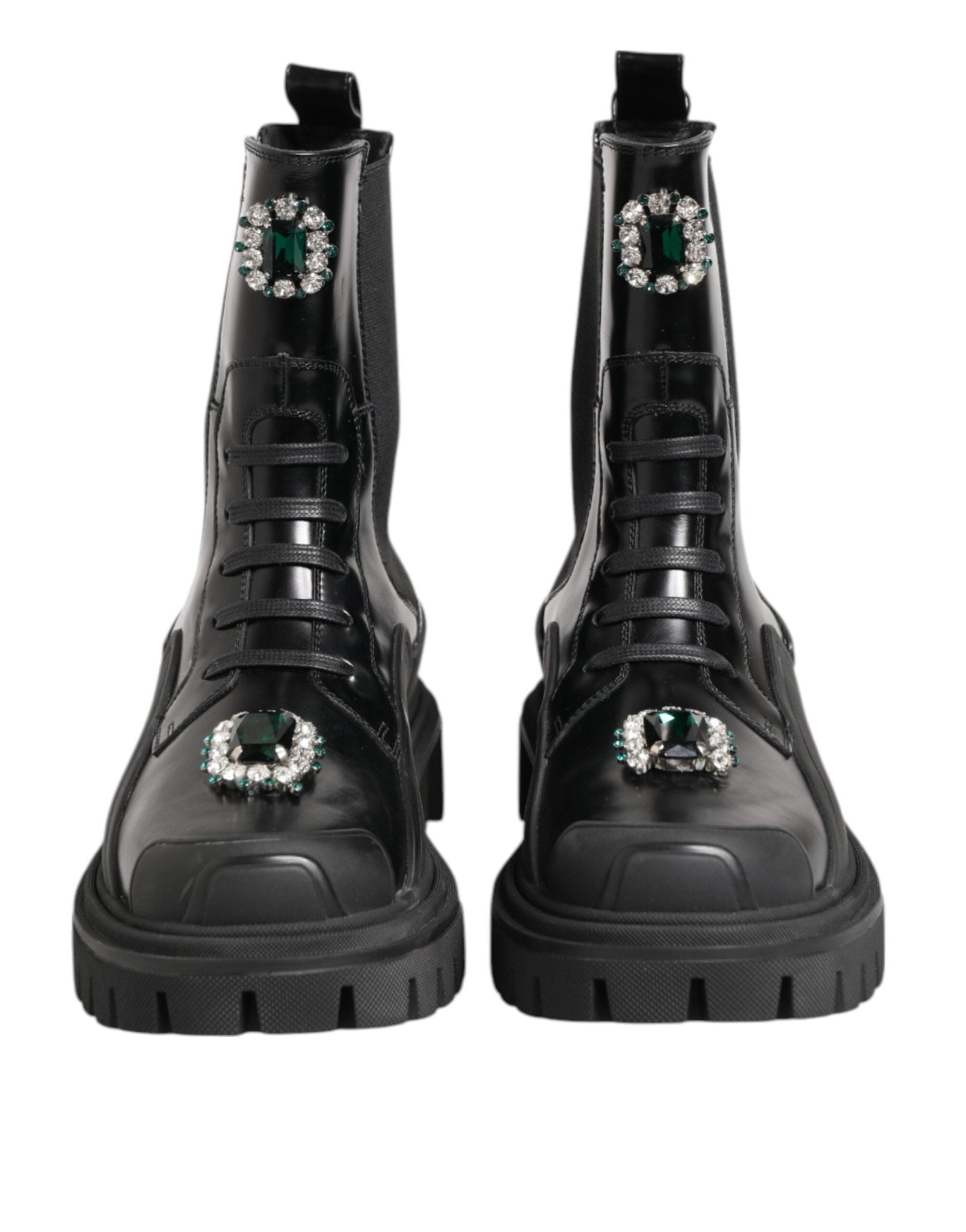 Dolce & Gabbana Black Crystal Embellished Combat Boots Shoes - RIMODA