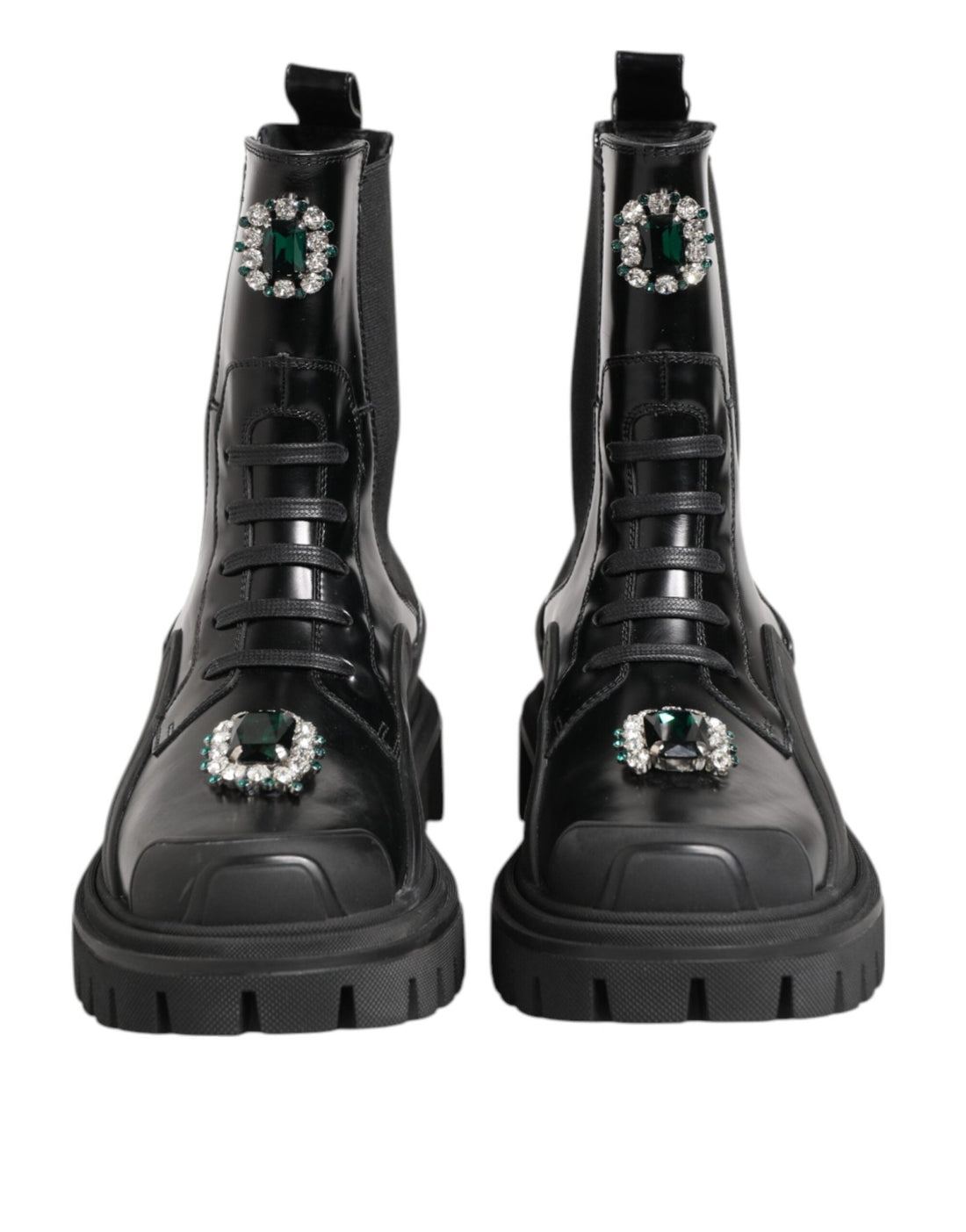 Dolce & Gabbana Black Crystal Embellished Combat Boots Shoes - RIMODA