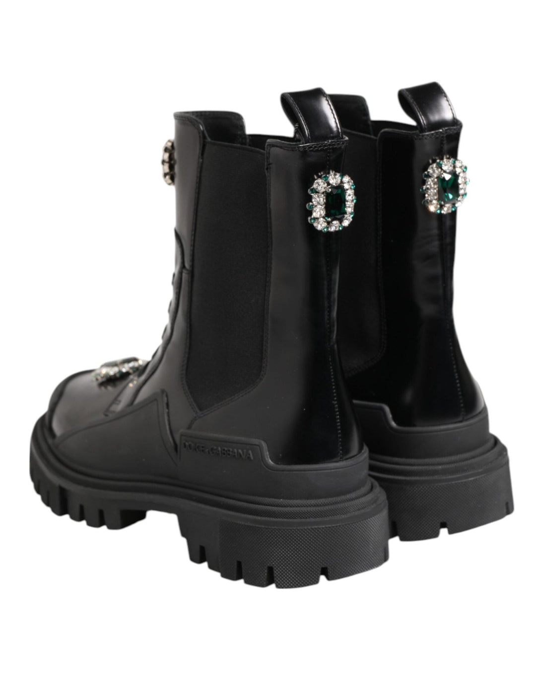 Dolce & Gabbana Black Crystal Embellished Combat Boots Shoes - RIMODA