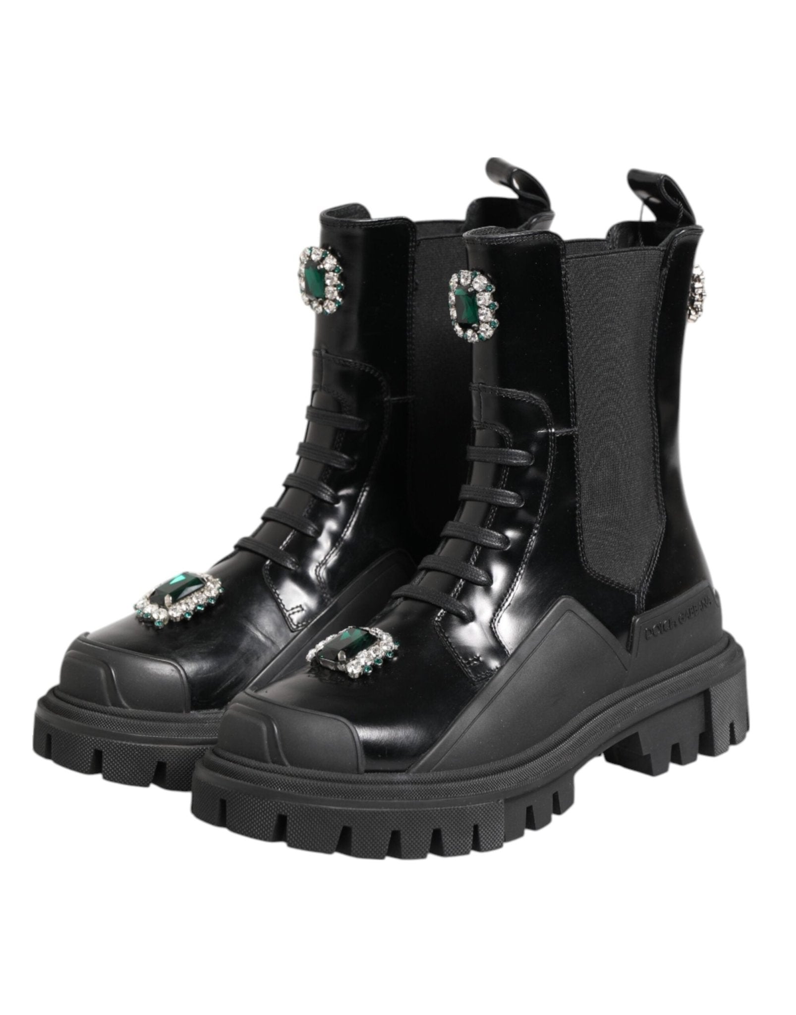 Dolce & Gabbana Black Crystal Embellished Combat Boots Shoes - RIMODA