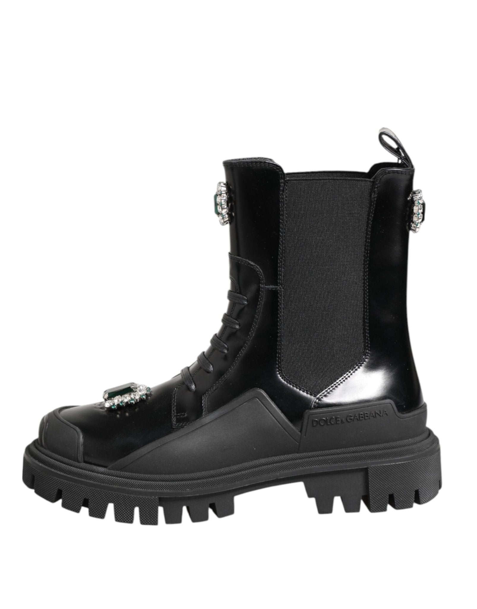 Dolce & Gabbana Black Crystal Embellished Combat Boots Shoes - RIMODA