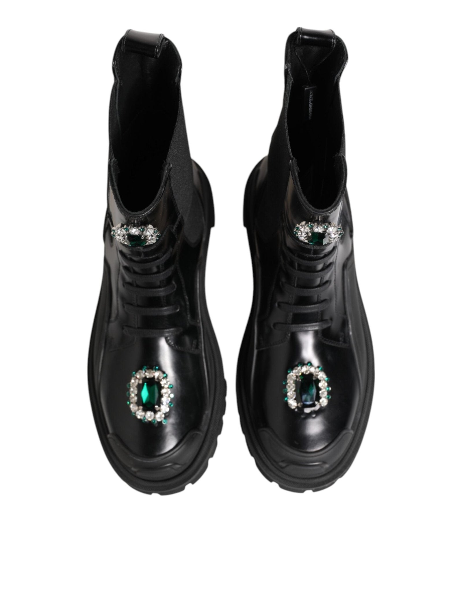 Dolce & Gabbana Black Crystal Embellished Combat Boots Shoes - RIMODA