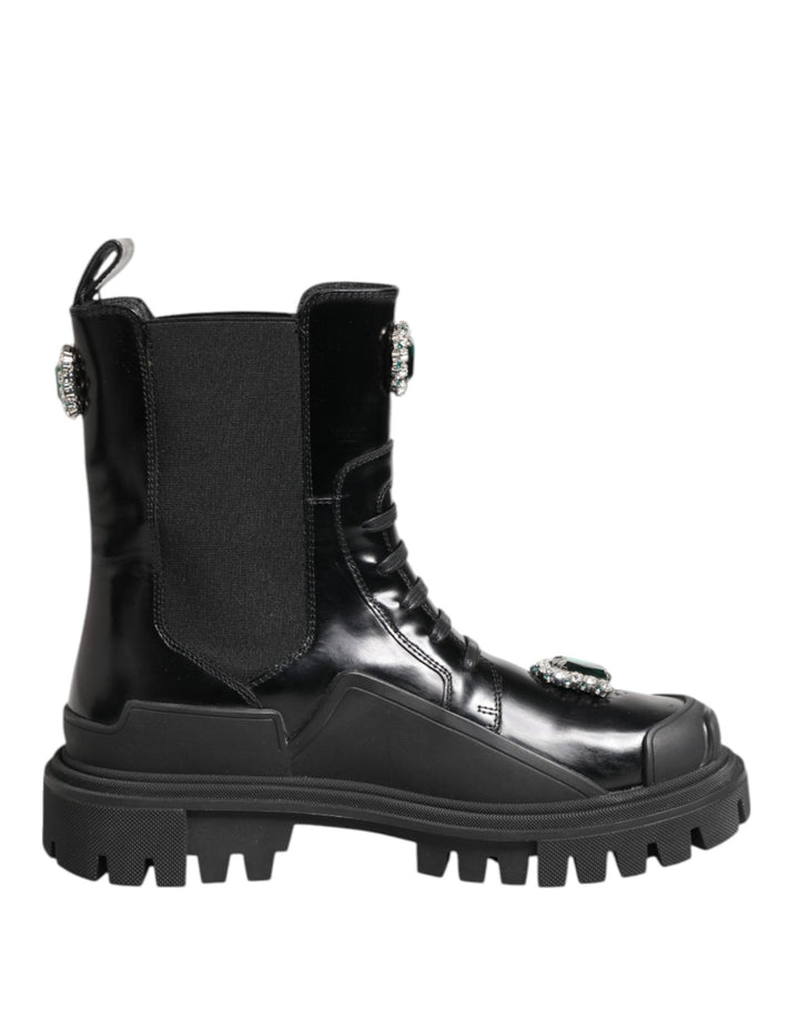 Dolce & Gabbana Black Crystal Embellished Combat Boots Shoes - RIMODA