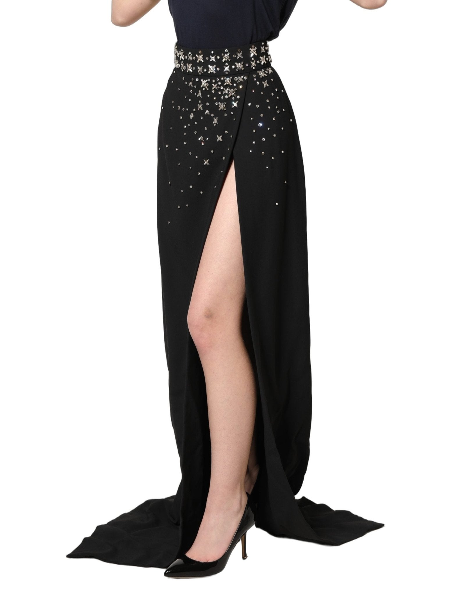 Dolce & Gabbana Black Crystal Embellished High Slit Skirt - RIMODA