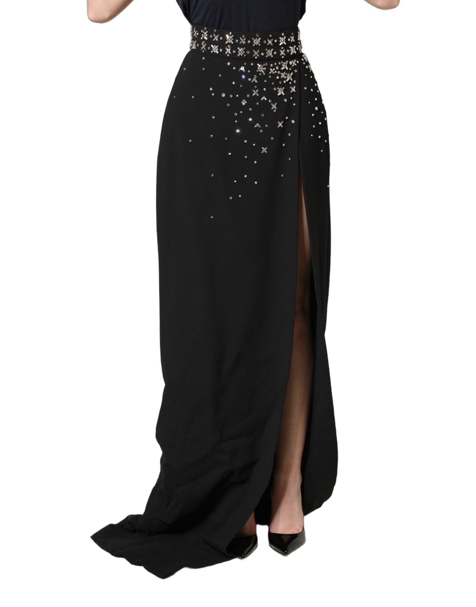 Dolce & Gabbana Black Crystal Embellished High Slit Skirt - RIMODA