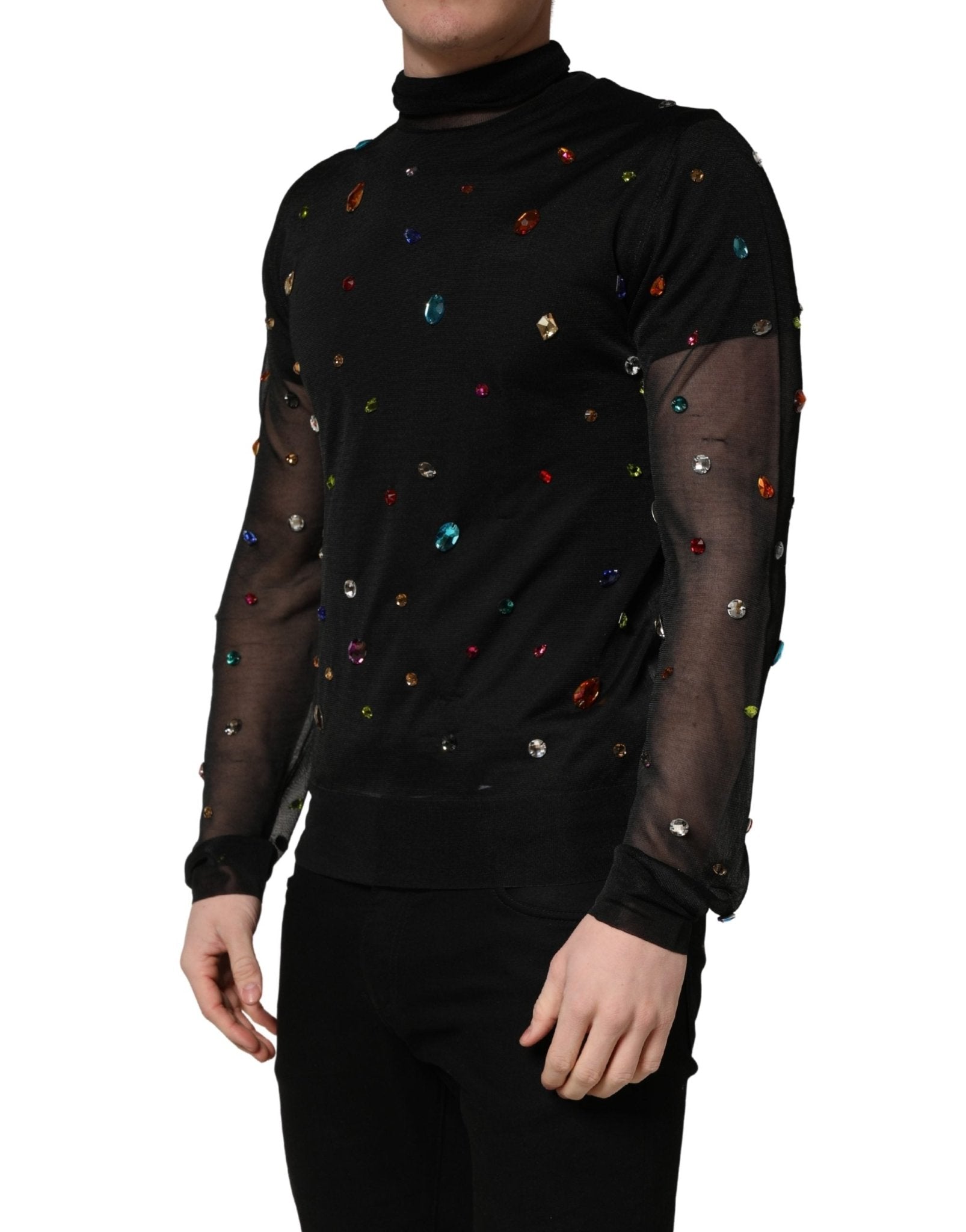 Dolce & Gabbana Black Crystal Embellished TurtleNeck Sweater - RIMODA