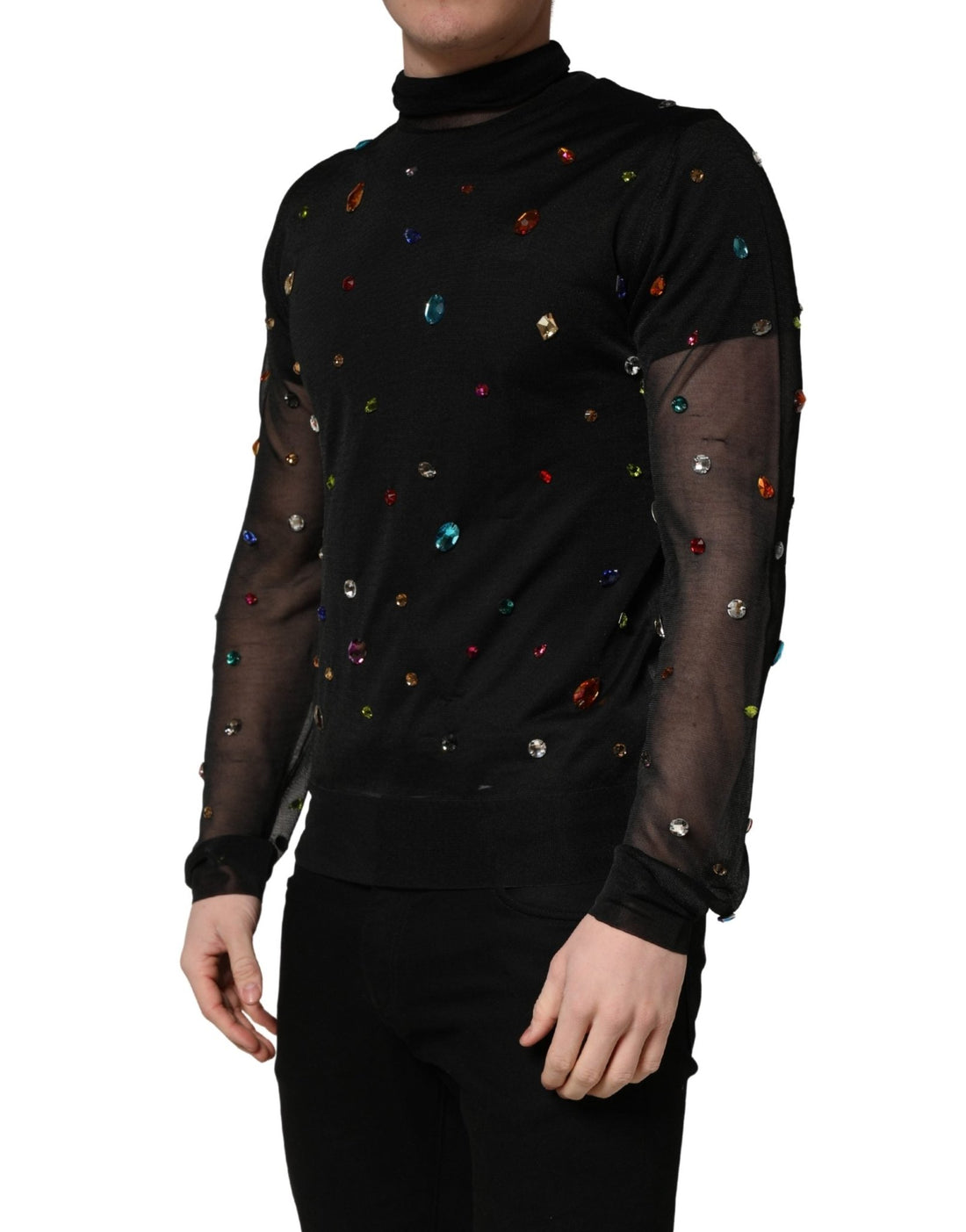 Dolce & Gabbana Black Crystal Embellished TurtleNeck Sweater - RIMODA