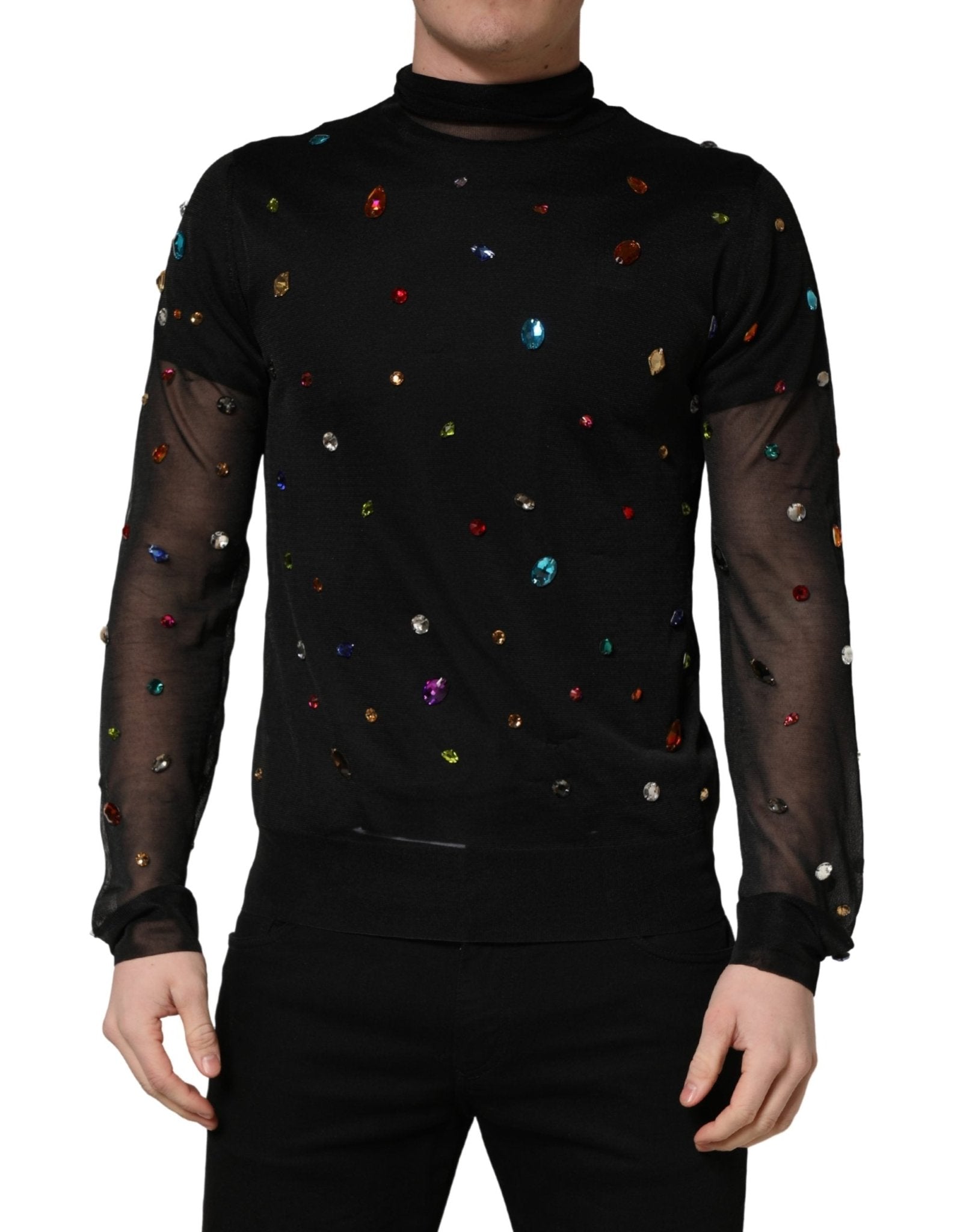 Dolce & Gabbana Black Crystal Embellished TurtleNeck Sweater - RIMODA
