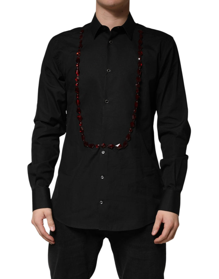 Dolce & Gabbana Black Crystal GOLD Formal Cotton Dress Shirt - RIMODA