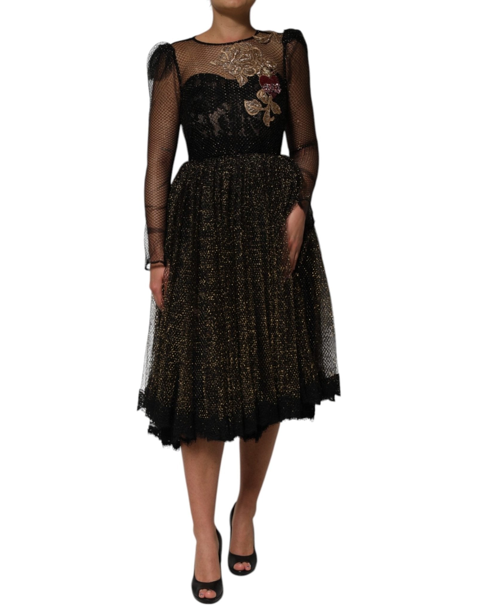 Dolce & Gabbana Black Crystal Heart Embellished A-line Dress - RIMODA
