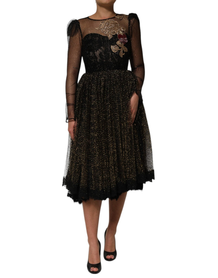 Dolce & Gabbana Black Crystal Heart Embellished A-line Dress - RIMODA