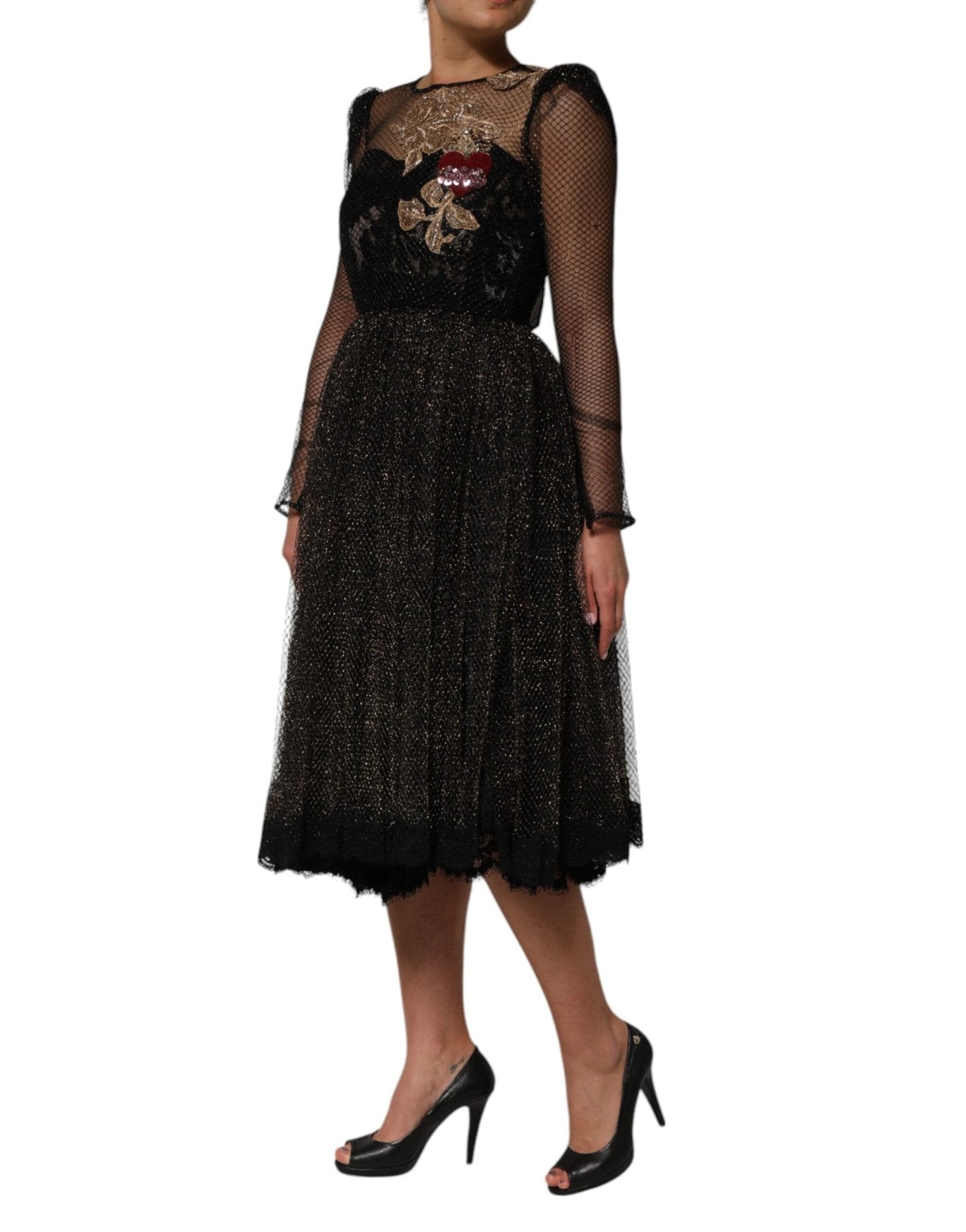 Dolce & Gabbana Black Crystal Heart Embellished A-line Dress - RIMODA