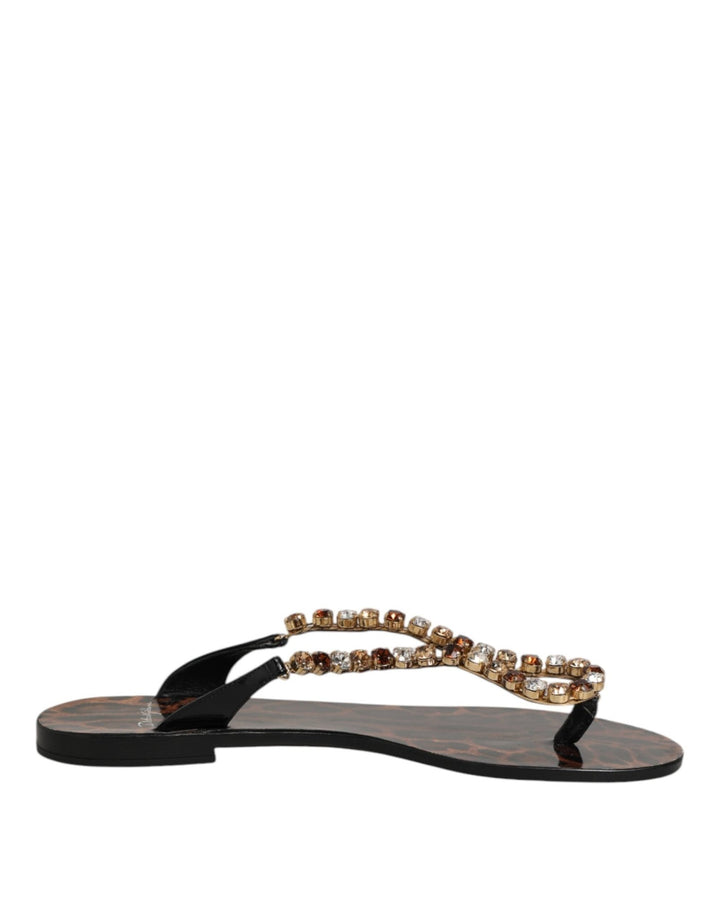Dolce & Gabbana Black Crystals Flats Sandals Beachwear Shoes - RIMODA
