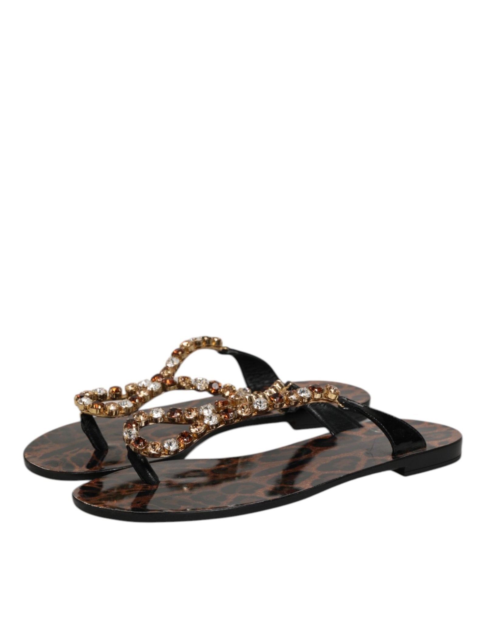 Dolce & Gabbana Black Crystals Flats Sandals Beachwear Shoes - RIMODA