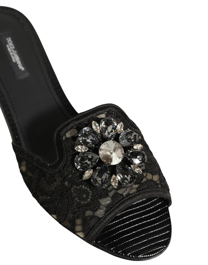 Dolce & Gabbana Black Devotion Lace Flats Slip On Shoes - RIMODA