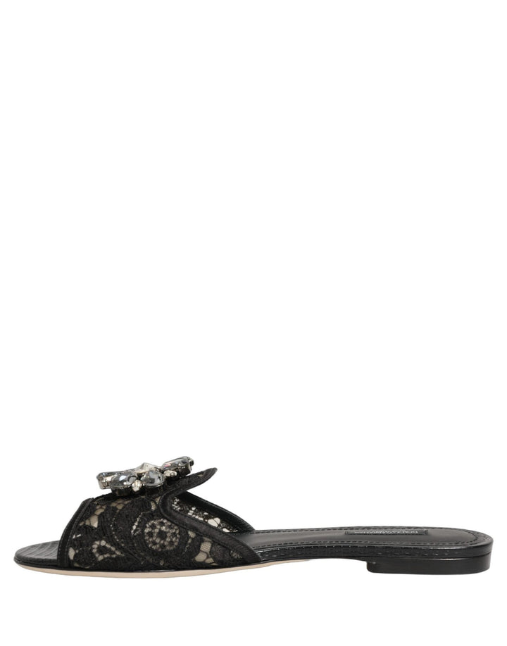 Dolce & Gabbana Black Devotion Lace Flats Slip On Shoes - RIMODA